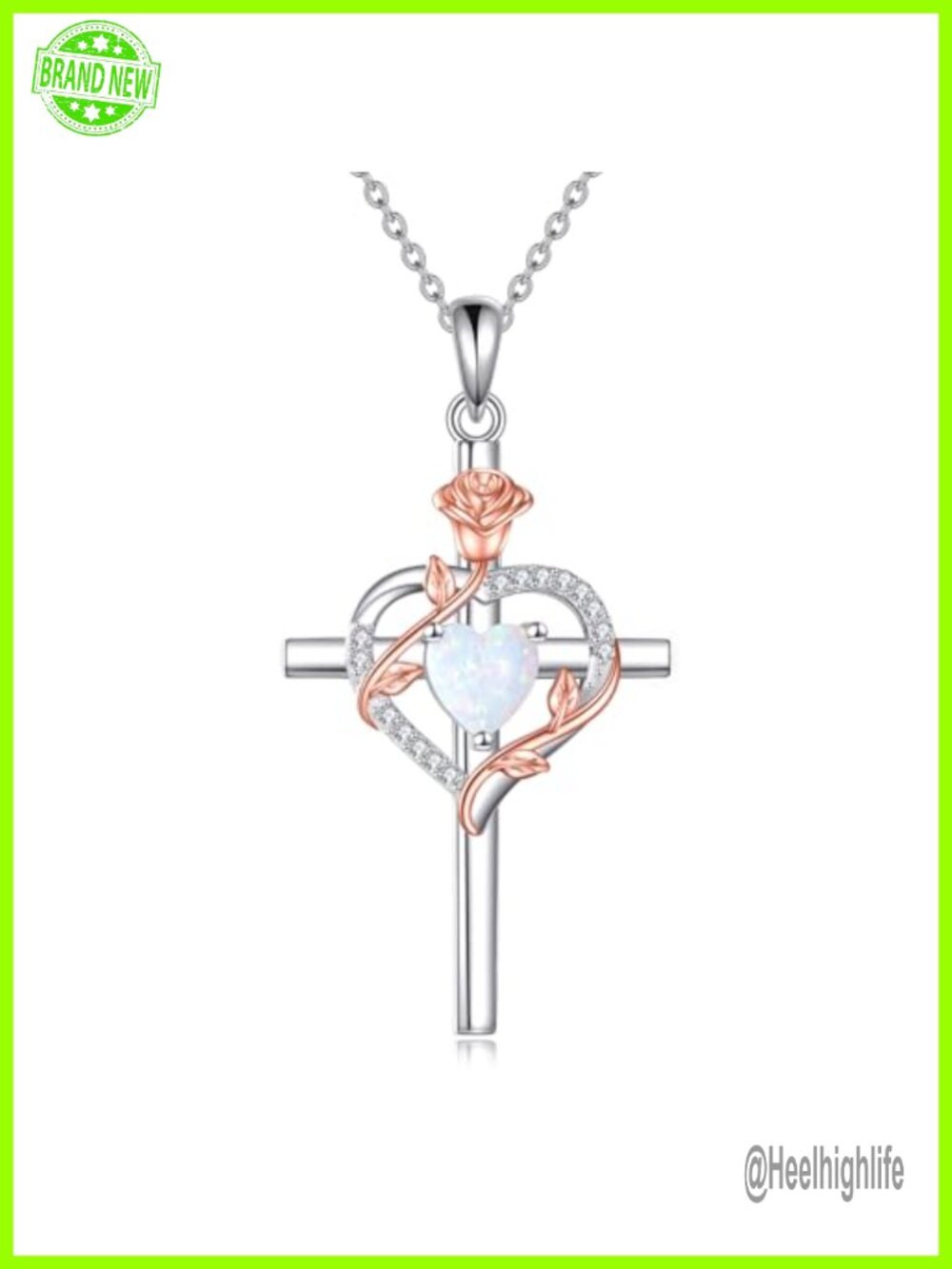 Sterling Silver Rose Cross Necklace Heart Crucifix Pendant Birthstone